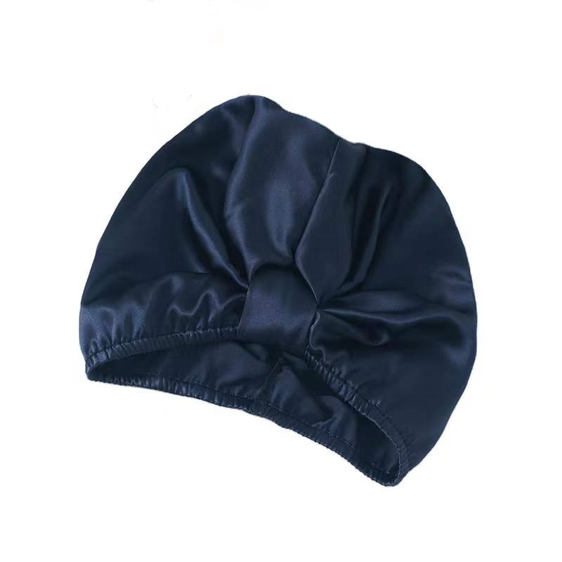 Borong Bonnet Rambut Satin Tersuai Dengan-Logo-Wanita-Dan-Kanak-kanak-Bonet Dua Lapisan-biru laut